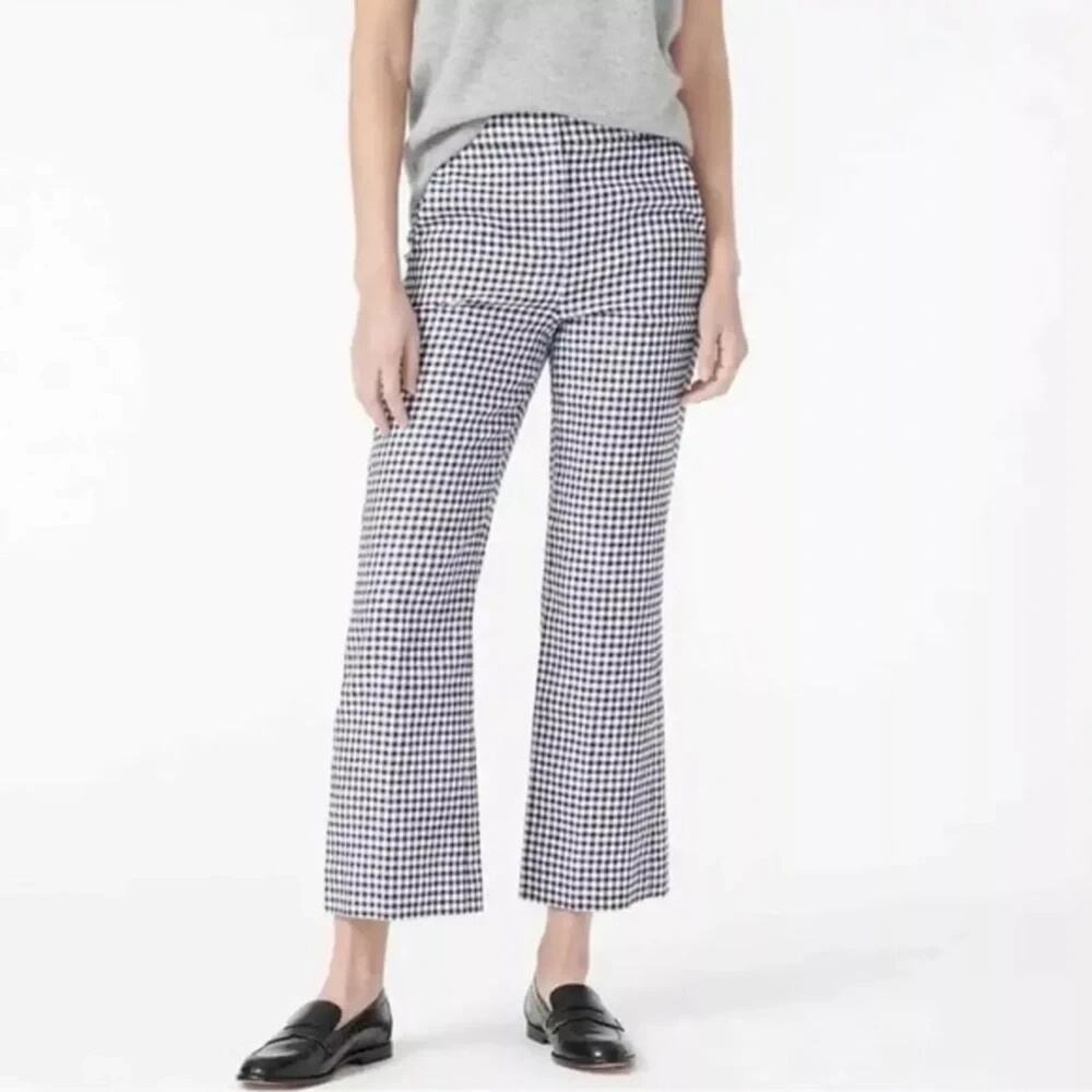 NWT J. Crew Hayden Kickout Crop Pant in Gingham Stretch Linen 6 AW946